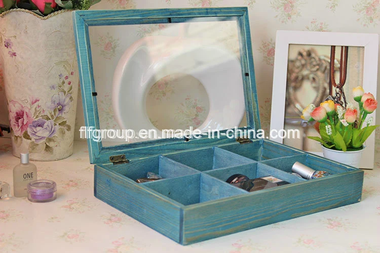 Eco-Friendly Customized Pine Wood Compartments Clear Window Wooden Tea Boxes